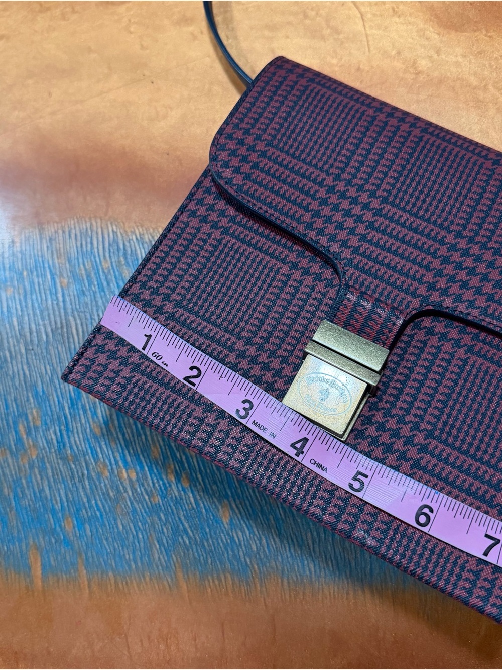 Vintage Brooks Brothers Red Fleece Crossbody bag houndstooth plaid - Picture 6 of 11